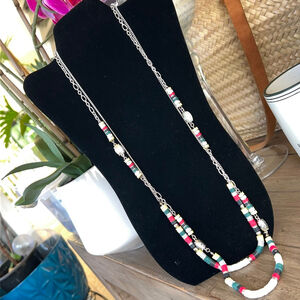 Gennaro Red Green Ivory Black Heshi Beaded Statement Necklace